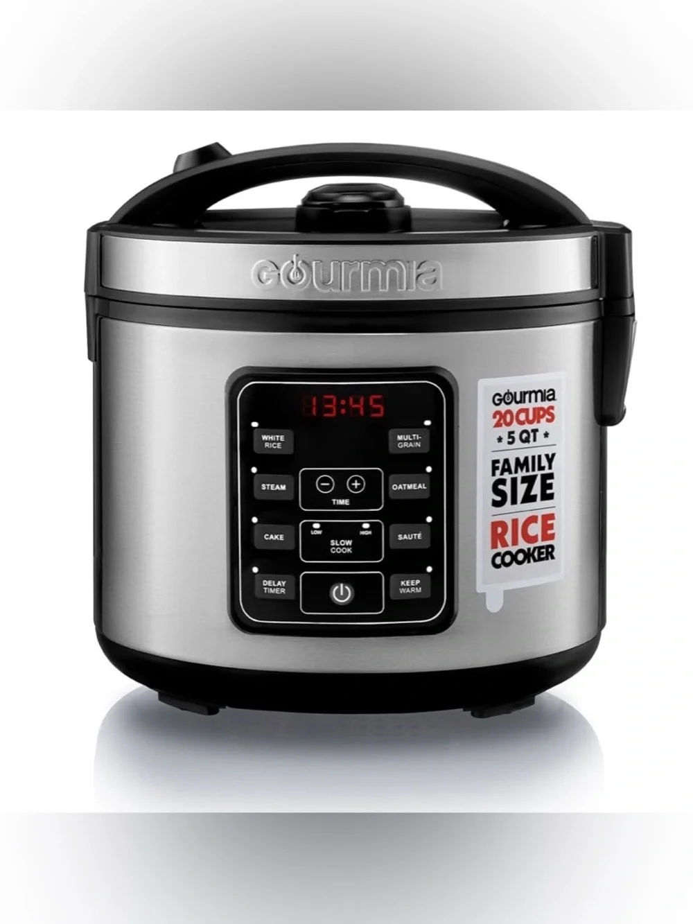 Gourmia Stainless Steel 20 cup Family Size Rice Cooker/Steamer - Silver